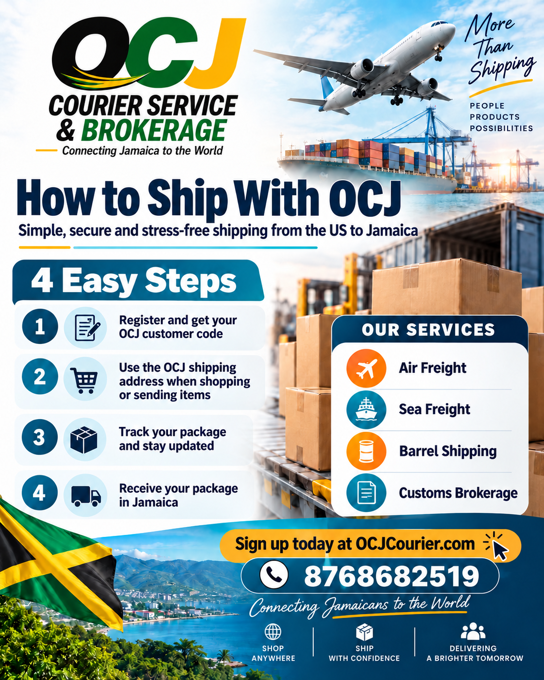 How to Ship With OCJ — step by step guide: register, use OCJ address, track your package, receive in Jamaica